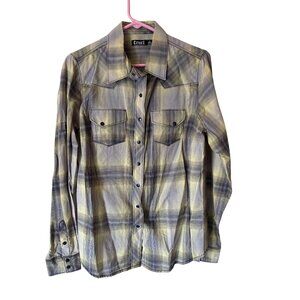 Cruel Western Shirt Size Large Plaid Snap Front Long Sleeve Lace Back Cowgirl